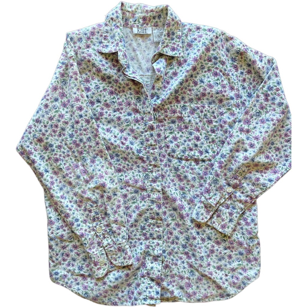 Karl womens 100 percent cotton floral long sleeve button down corduroy top